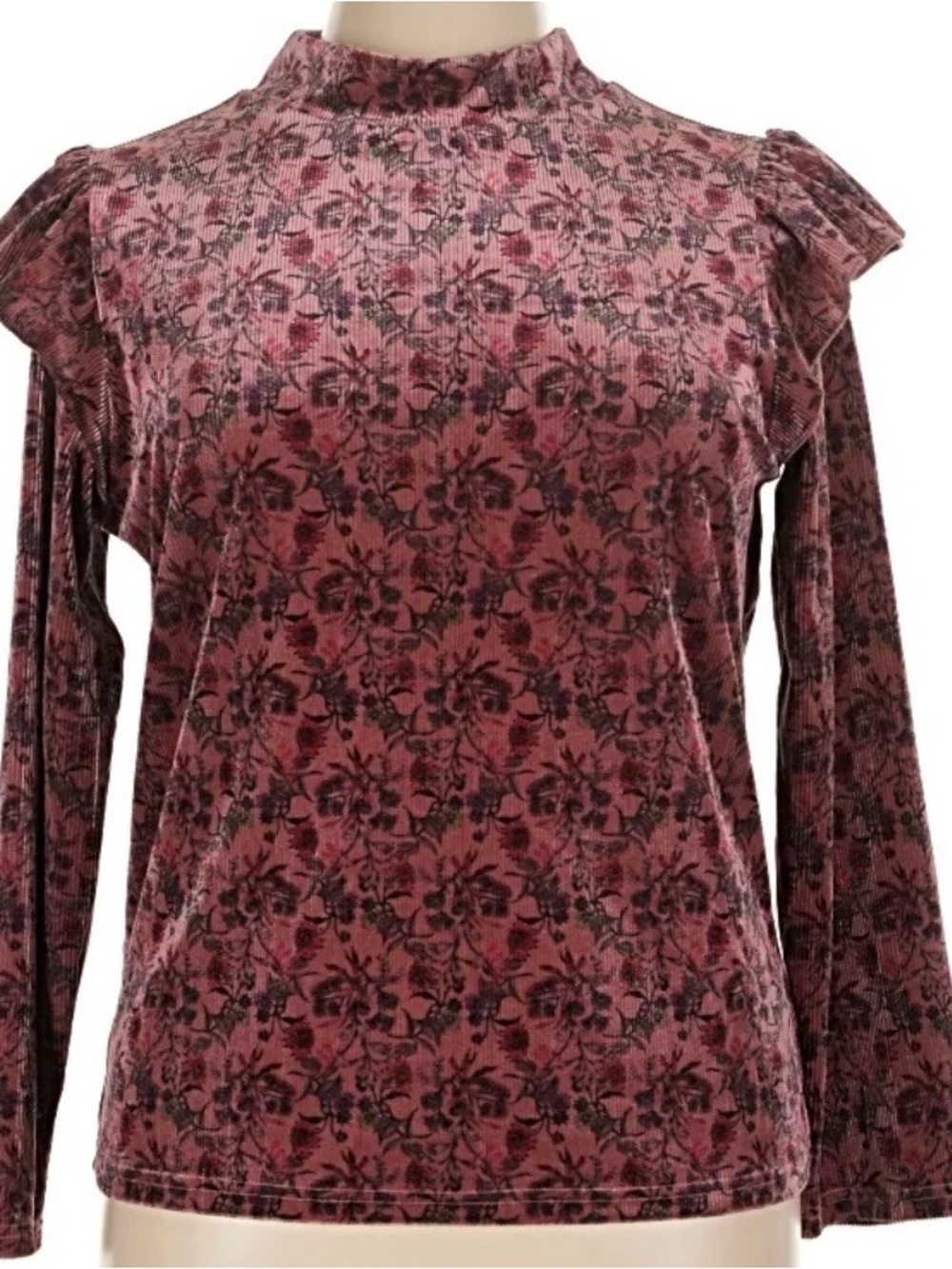 NWOT Ivy City Co La La Lady Floral Velvet Mock Neck Long Sleeve Top - Rose, XL